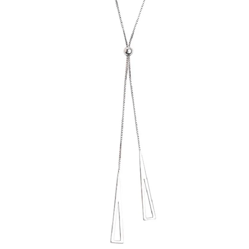 

Simplicity Copper Geometric Triangle Pendant Pull-out Necklace Adjustable Bead Design Clavicle Chain Necklace Jewelry Accessorie