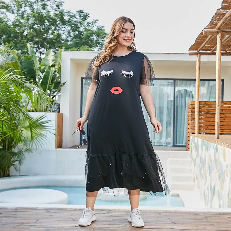 Новое летнее платье средней длины большого размера для женщин с коротким рукавом