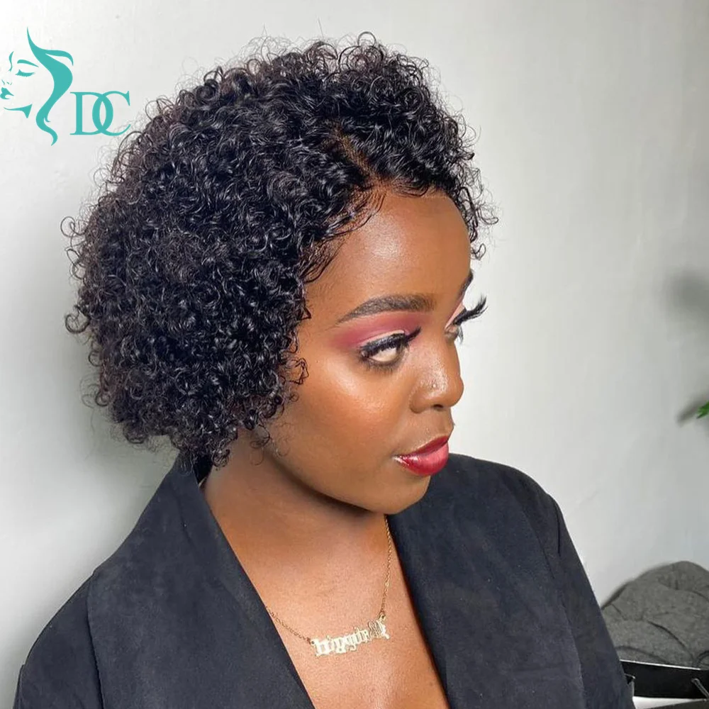 

Brazilian Short Curly Pixie Cut Wig Human Hair 13x1 Lace Front Wig Cheap Short Curly Bob Wig Transparent Lace Part Wig For Women