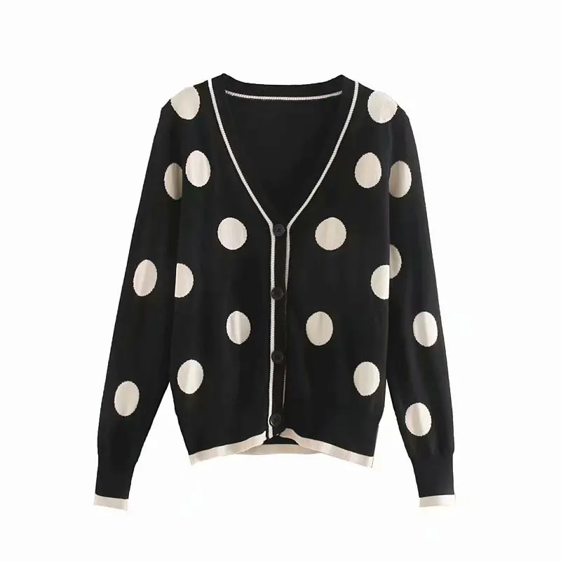 2019 осенне-зимний женский свитер кардиганы в Горошек Кардиганы с принтом пончо