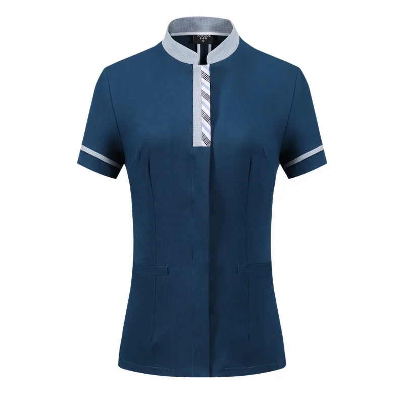 

2020 Short-sleeve Waiter Waitress Uniform Summer Cleaning Service Spa Work Clothes Clean Room Women Men Hotel Uniform Shirt