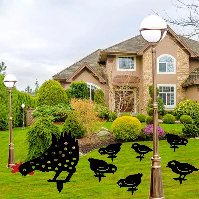 

7PCS Acrylic Rooster Animal Stakes Rooster Hen Silhouette Decor Chicken Yard Art Garden Lawn Floor Decoration Ornament