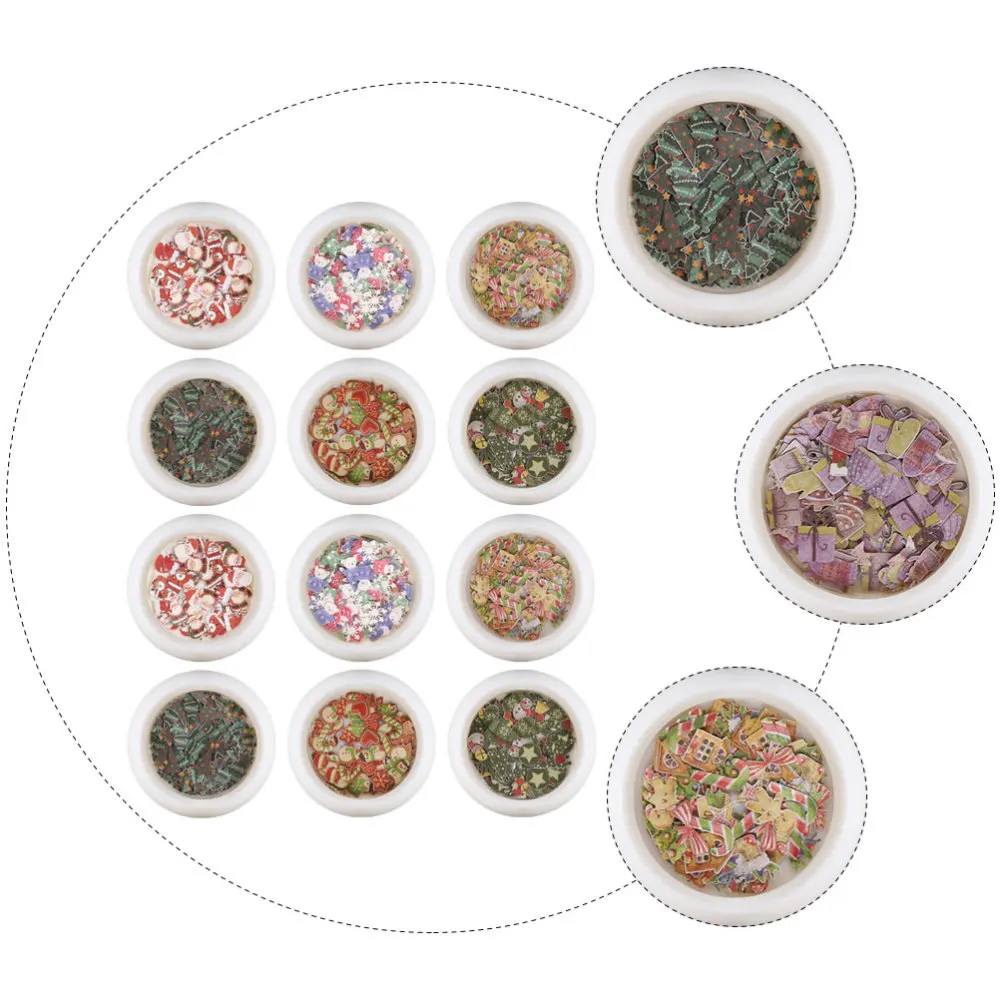 

12 Boxes Christmas Xmas Nail Art Slice Nail Flakes Decals Sticker Decorations