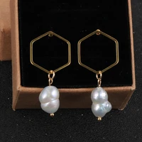 new fashion natural baroque pearl dangle drop korean earrings for women geometric hexagonal gold earring wedding 2020 jewelry