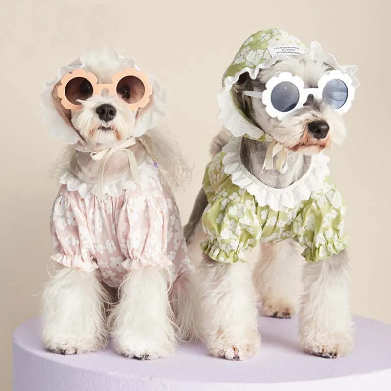 

Одежда для домашних животных, весна-лето, кружевная рубашка с цветами, шнауцер, Шиба-ину, костюм для кошек, бишонов, собак