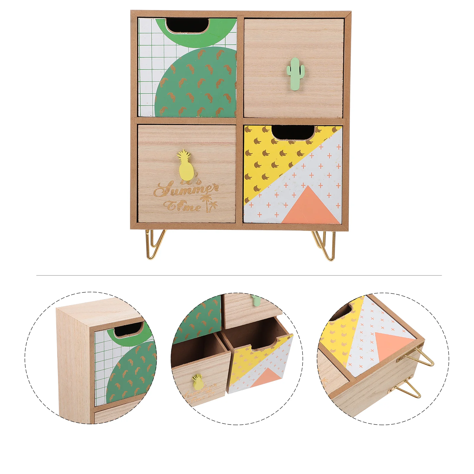 

1Pc Compartment Drawer Storage Cabinet Wooden Durable Box Home Sundries Holder