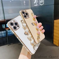 plating metal flannel heart bracelet chain soft cases for iphone 11 pro max 12 pro max mini x xs xr 7 8 plus se 2020 back cover