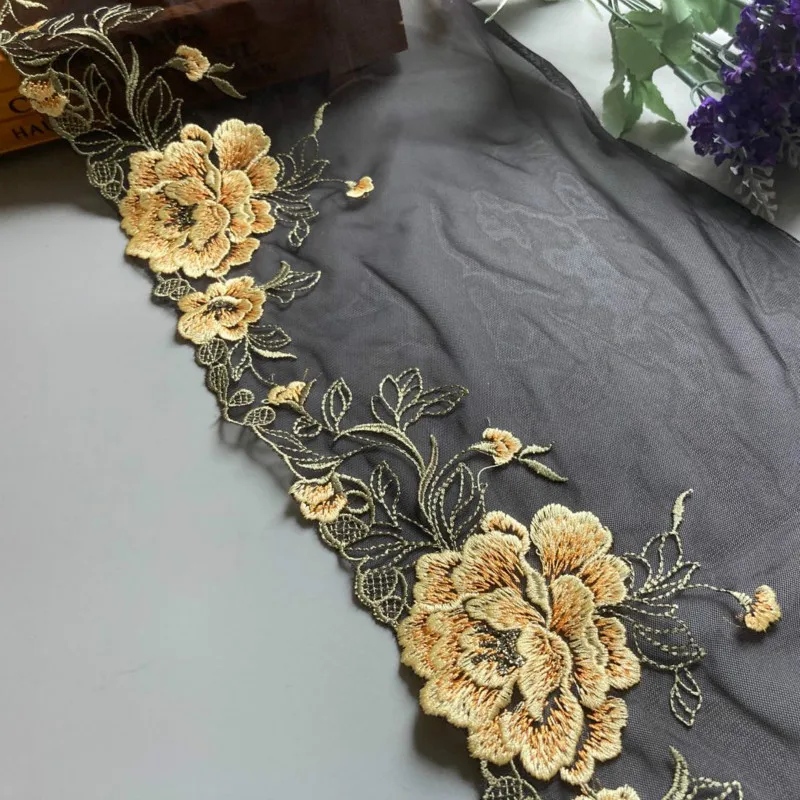 2 ярда/лот 20 см розовый черный флуоресцентный синий цветочный вышивка высокое