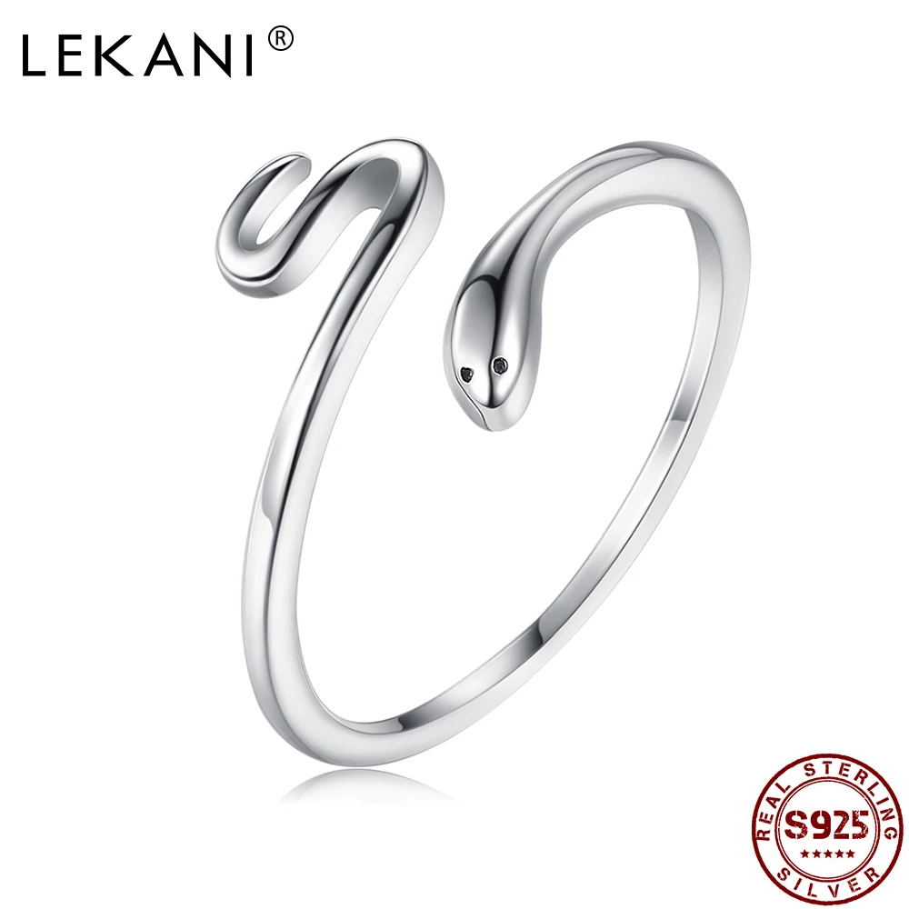 

LEKANI 925 Sterling Silver Ring For Women Cubic Zirconia Open Adjustable Cute Snake Rings Anniversary Fine Jewelry New Listing