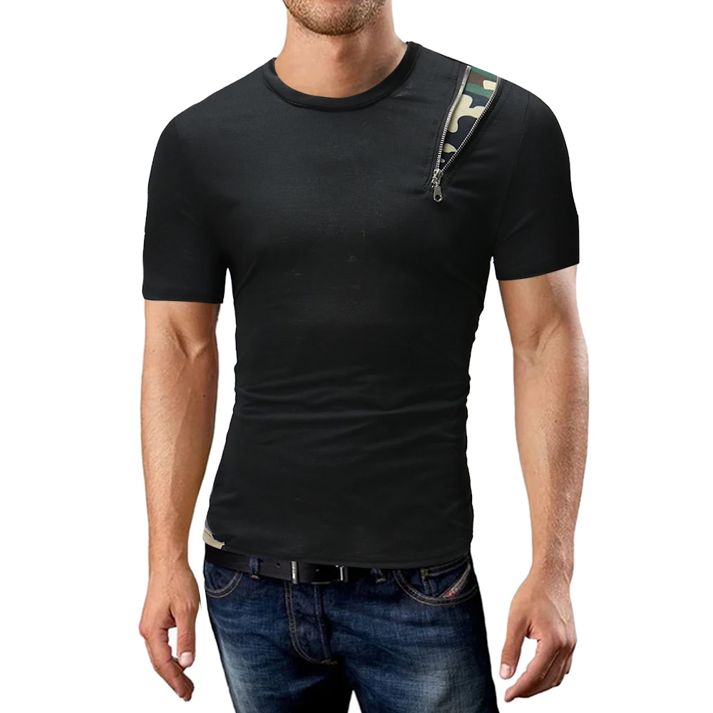 

Summer men's hot short sleeve T-shirt splicing camouflage design fashion casual 1515-dt34