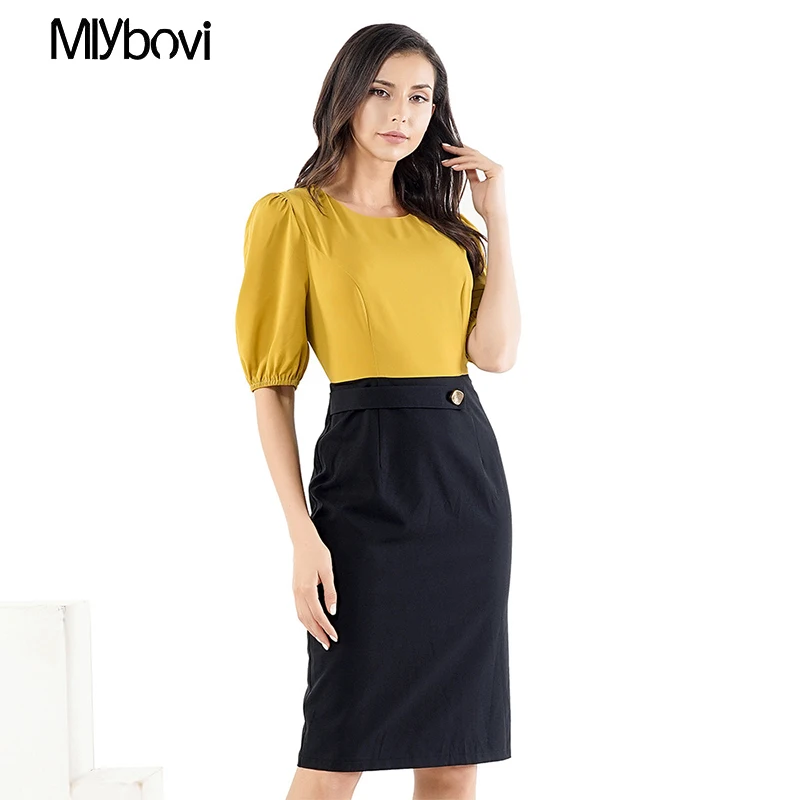 Осеннее женское платье элегантное карандаш с пузырьковым рукавом женские платья