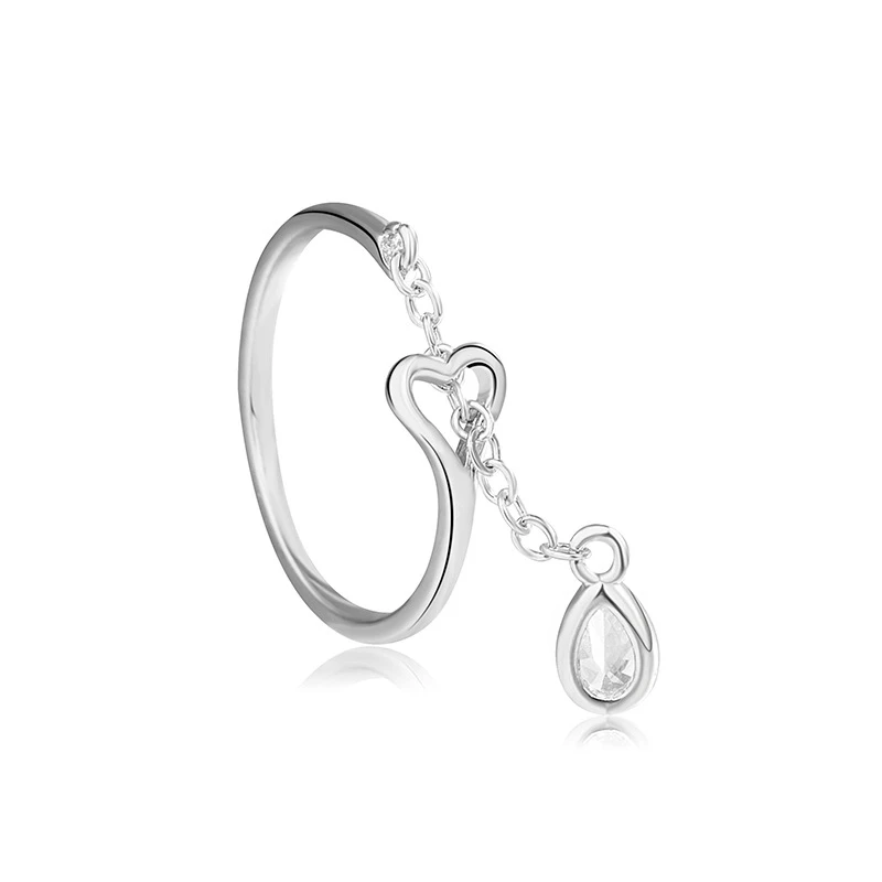 

Trend Fashion Adjuestable Size Luxury Love Heart Pendant Ring Silver Coating Charm Jewelry Sweet Girls Gift