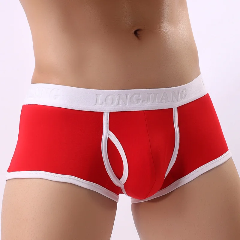 Мужские однотонные трусы с белой окантовкой U образным карманом сексуальное