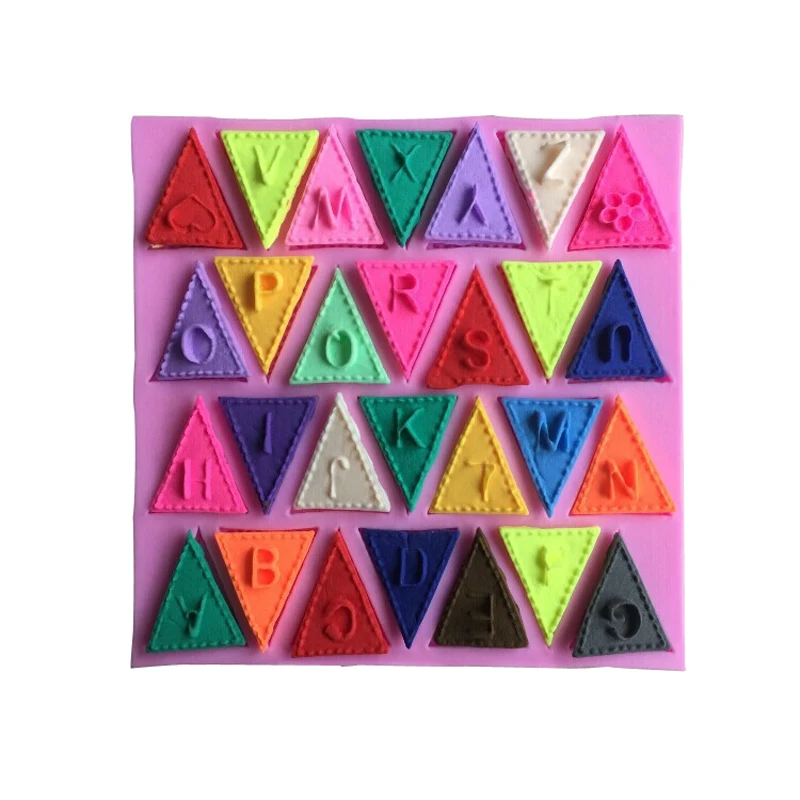 

DIY Chocolate Candy Fondant Alphabet Letter Mold Triangle Flag Bunting Trays Cake Mould Tools Food Silicone Mold Decorations