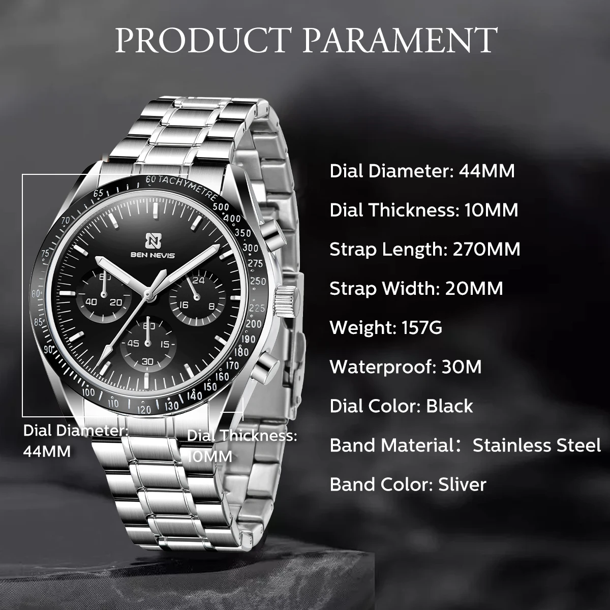 Часы-Хронограф Мужские кварцевые модные стальные спортивные брендовые люксовые