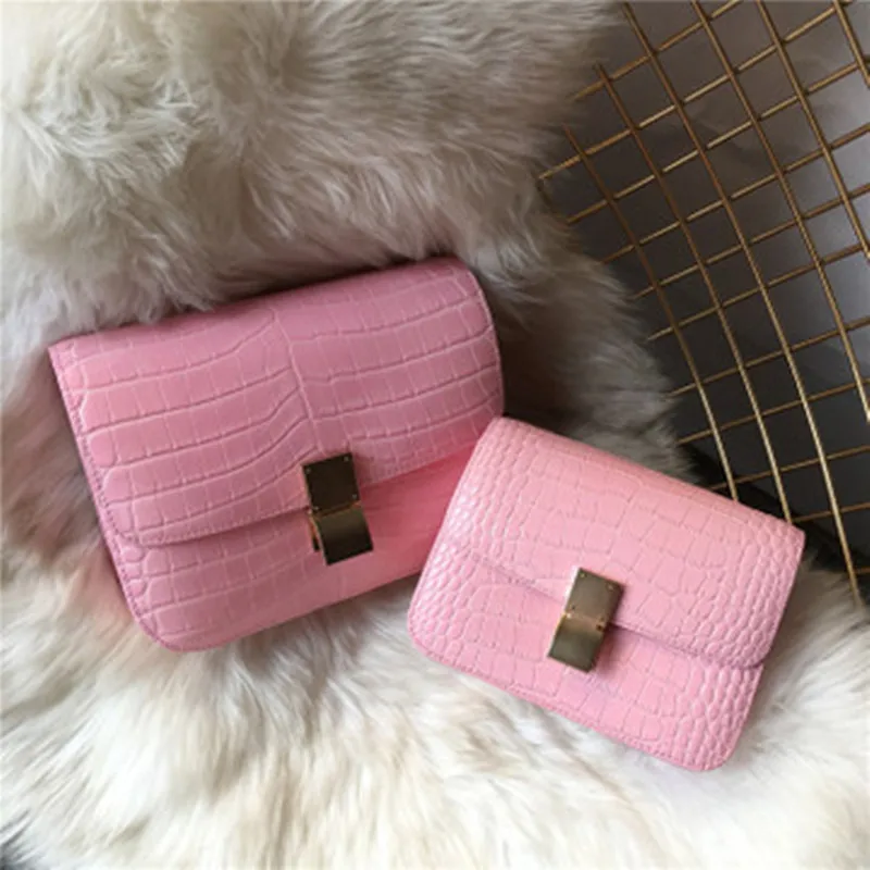 pink Новая женская сумка из натуральной кожи с узором «крокодиловая кожа», Ретро дизайн, Брендовая женская сумка тофу, диагональная посылка - Цвет: pink