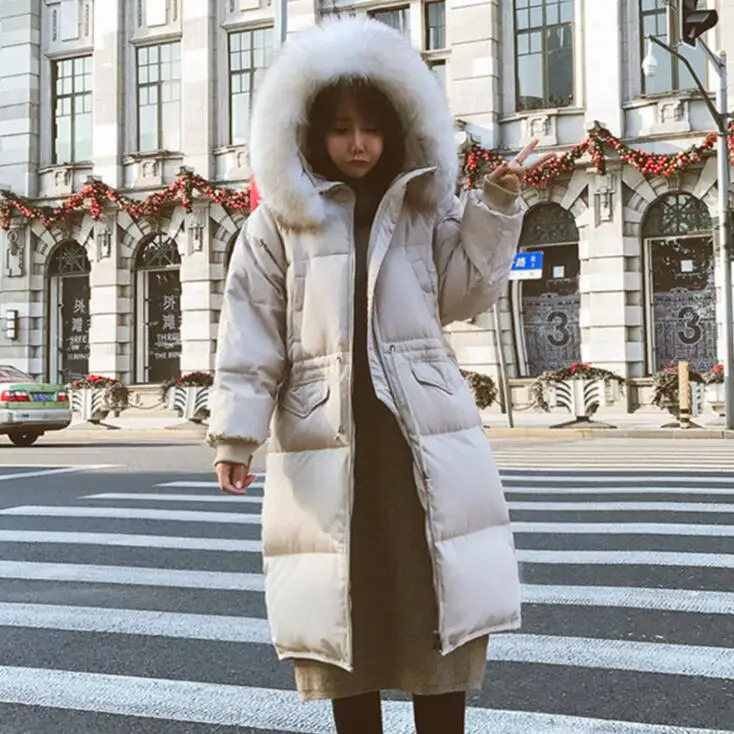 Beige Одежда для беременных белое пуховое пальто теплая зимняя куртка для беременных свободная плотная длинная стильная ветровка с мехом Большой Природы - Color: Beige