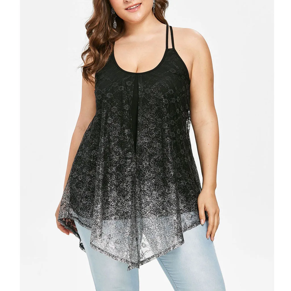 Женская майка с градиентной сеткой без рукавов повседневный топ размера плюс