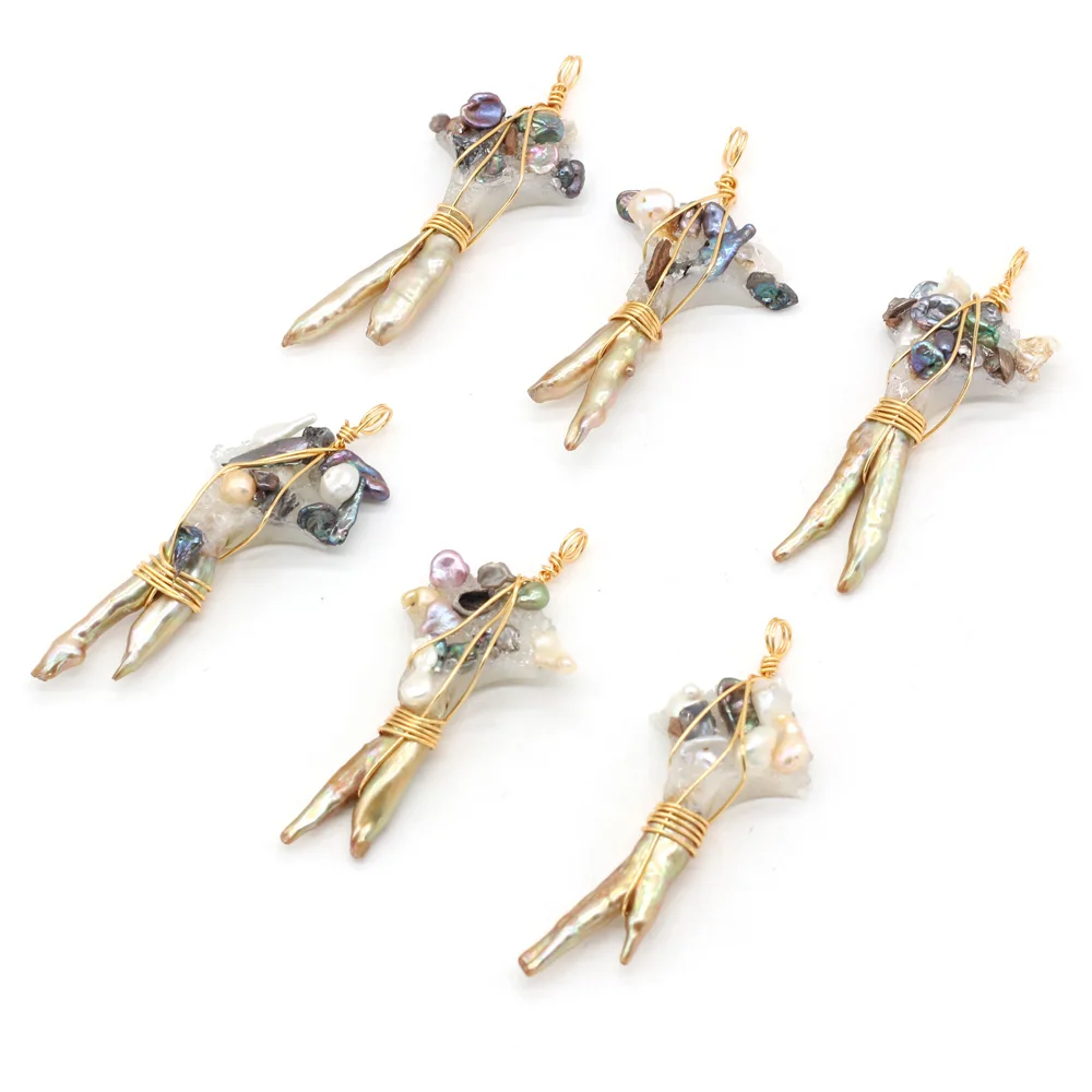 Бусины с натуральным жемчугом Подвески 28x70 мм бусины пресноводным треугольной