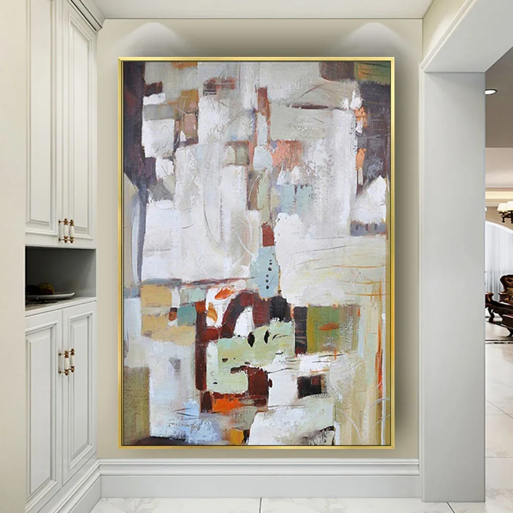 

Modern Light Color Home Decor Art Hand-Painted Beautiful Oil Painting Gray And White Marble Texture Canvas Picture Sofa Wall Art