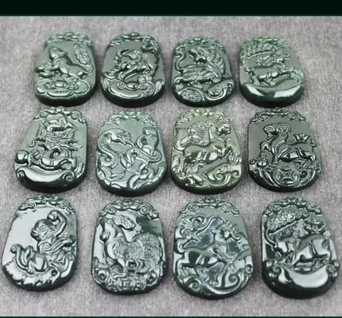 Ручная резьба нефритовые камни 12 китайских зодиаков 3D Синьцзян нефритовые Минеральные Кристаллы нефритовые бриллиантовые лучшие подарки