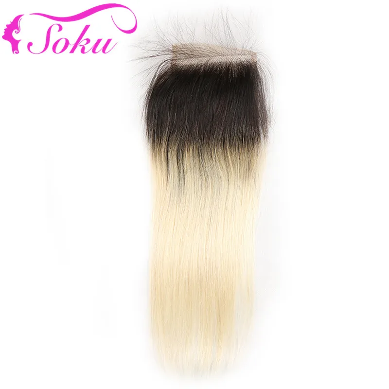 Медовый блонд бразильские прямые Кружева Закрытие 4*4 Омбре свободная/средняя