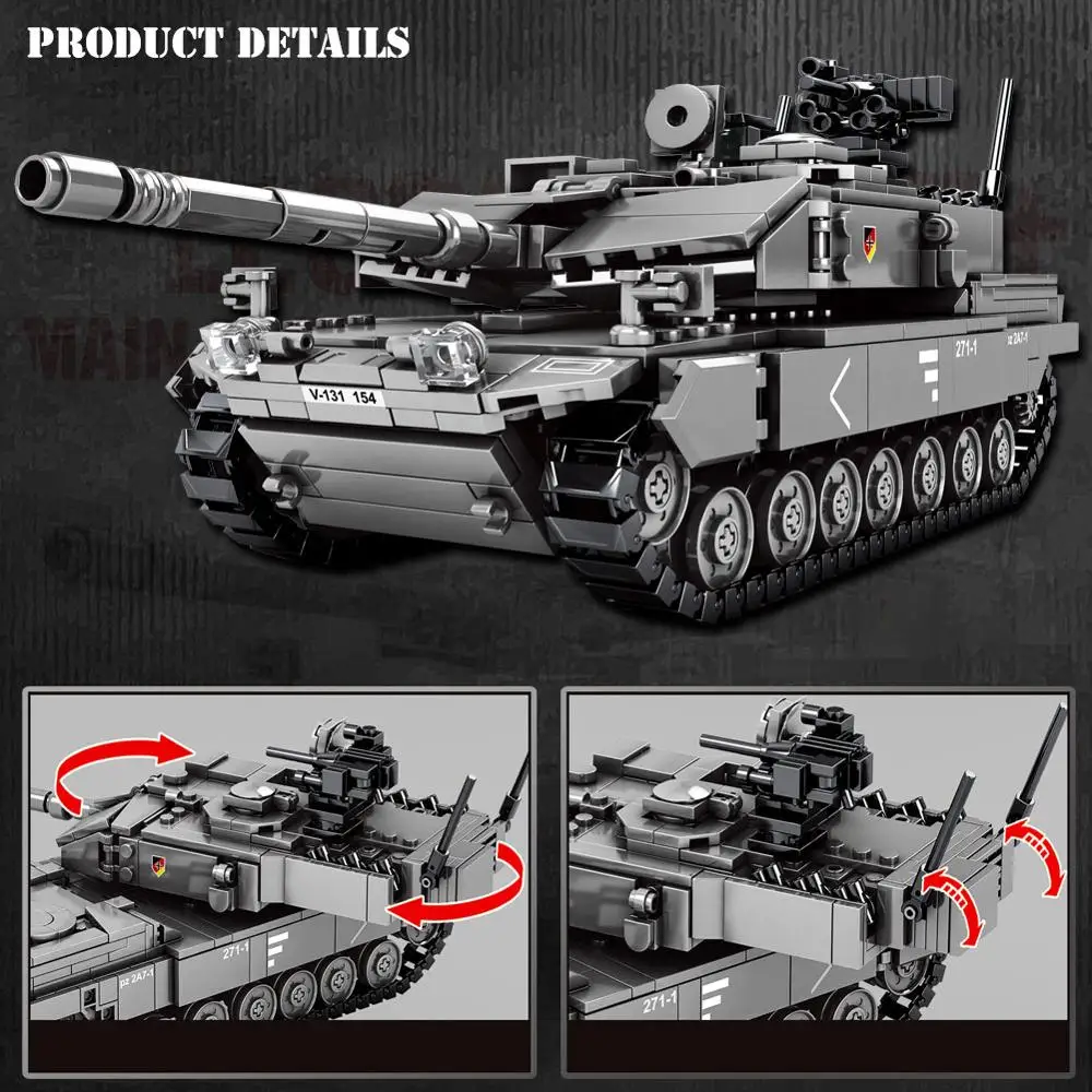 

BZDA FV 4034 Challenger-2 Battle Tank Building Blocks Leopard 2A7+ Main Battle Tank Model Bricks Toys For Kids Birthday Gifts