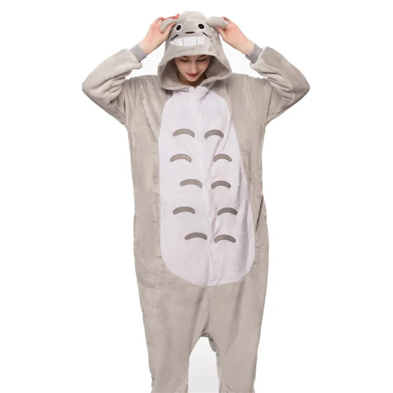Winter Home Adult Unisex Sleepwear Cute One-Piece Hooded Thick Onesies With Pocket Christmas Halloween Cosplay Pajamas For Women