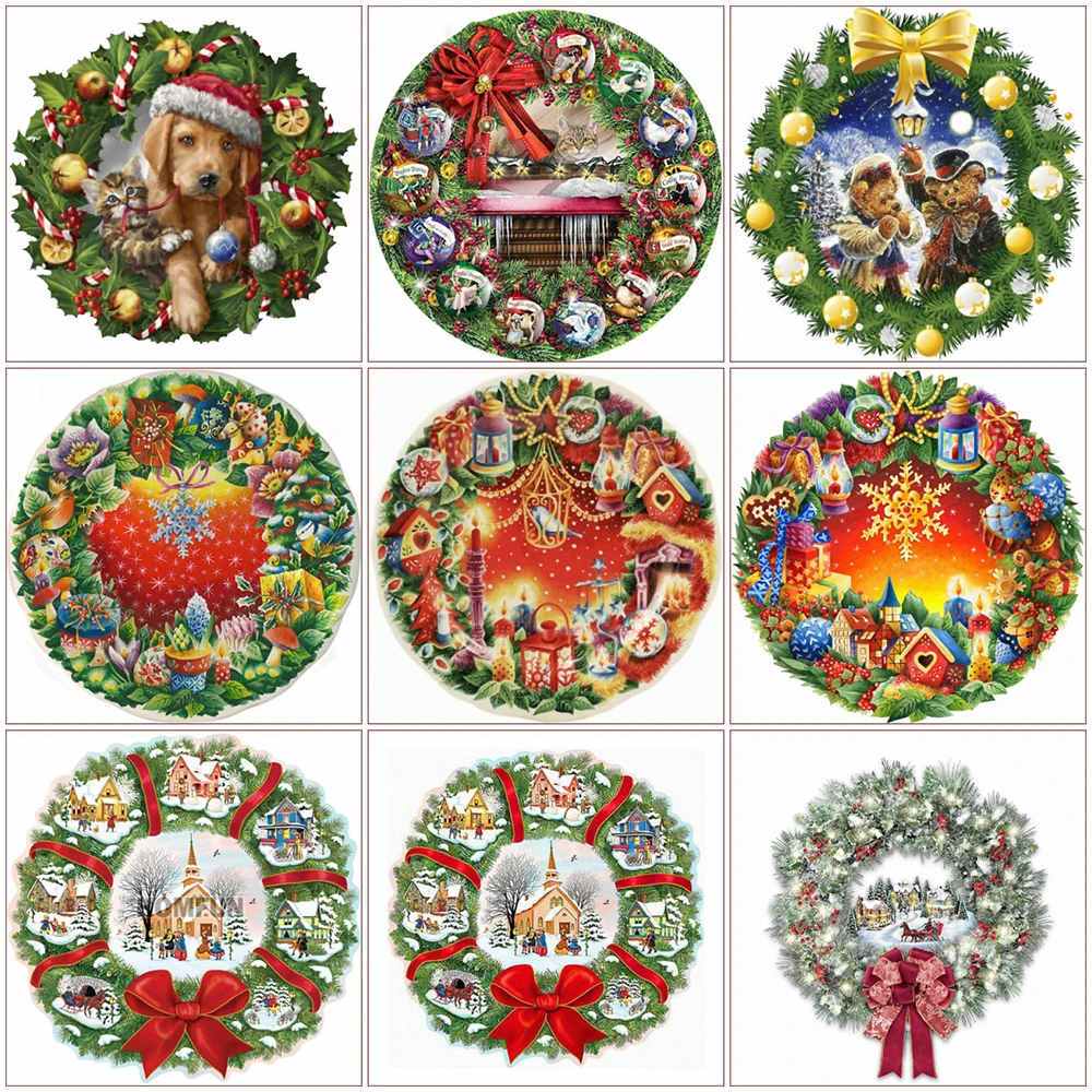 

5D DIY Diamond Painting Christmas Wreath Full Square Cross Stitch Diamond Embroidery Mosaic Cartoon Art Winter Handmade Gift