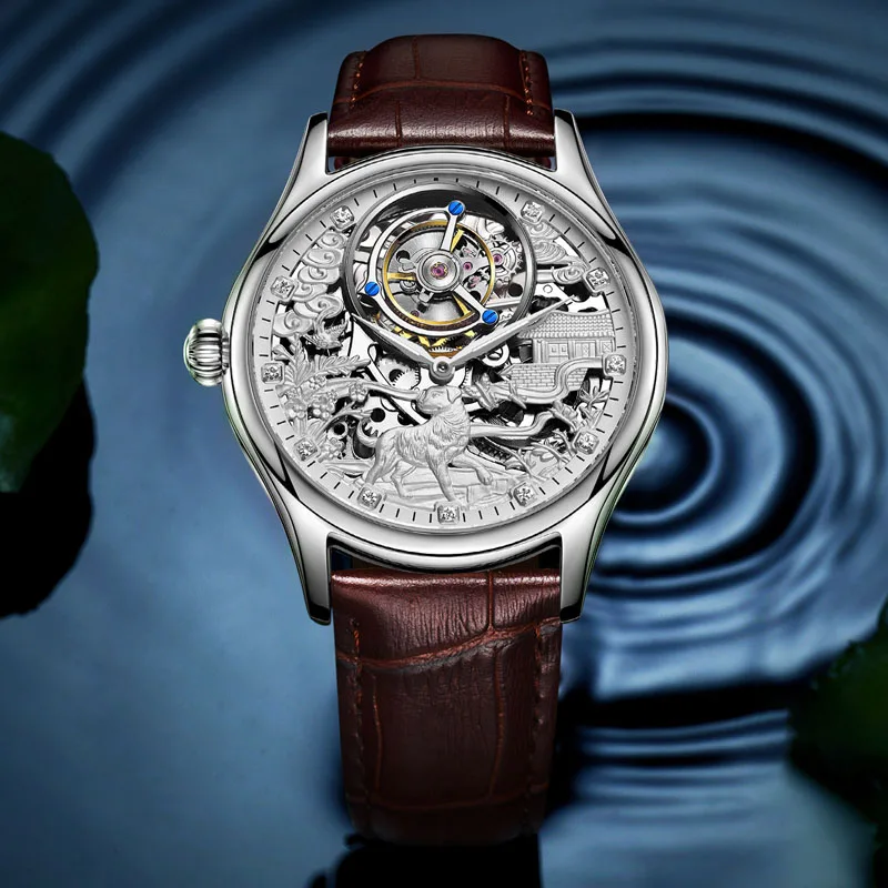 White gold Kopeck, мужские часы, Tourbillon, скелет, механические часы, Сапфировая кожа,, Роскошные,, бренд, собака, Relogio Masculino - Цвет: White gold