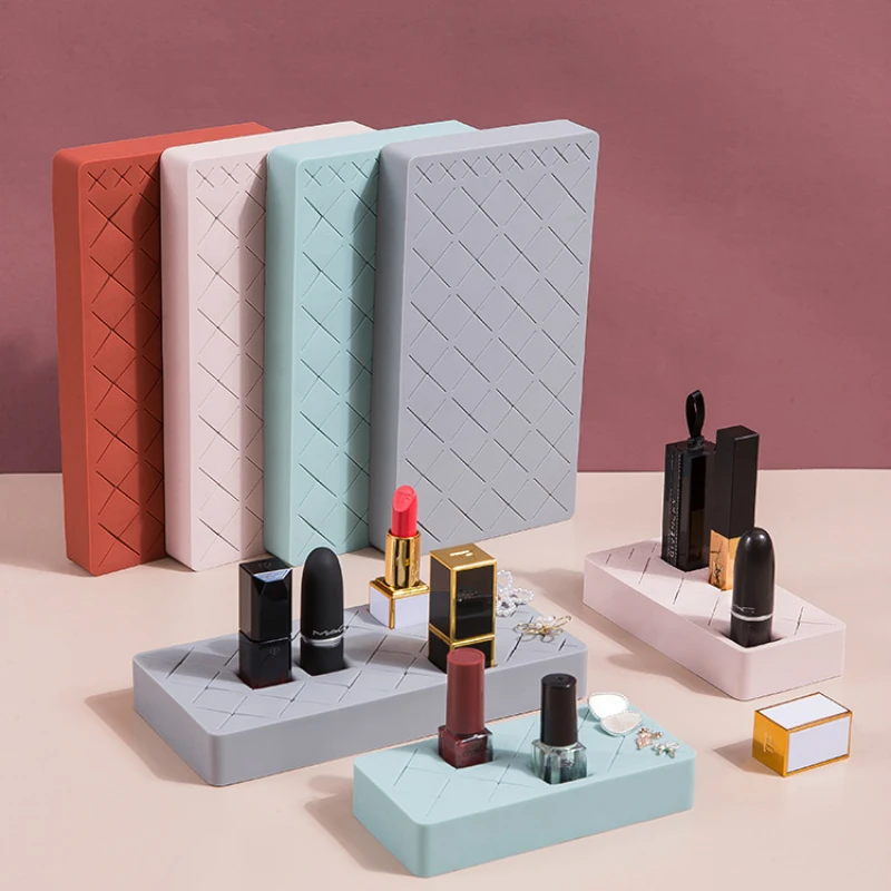 18/24 Grid Lipstick Storage Rack Desktop Silicone Makeup Cosmetics Display Stand Eyebrow Pencil Lip Gloss Lipstick Storage Shelf
