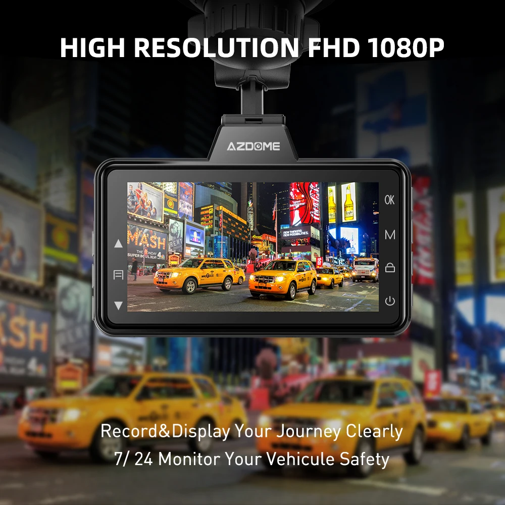 AZDOME Автомобильный видеорегистратор 1080P FHD (бесплатно 32G TF) 3 дюйма IPS экран рекордер