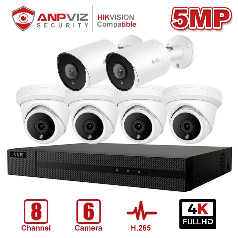 Anpviz 8CH 4K NVR 5MP Dome/Bullet Mix POE IP Camera Kit домашние/наружные системы безопасности CCTV