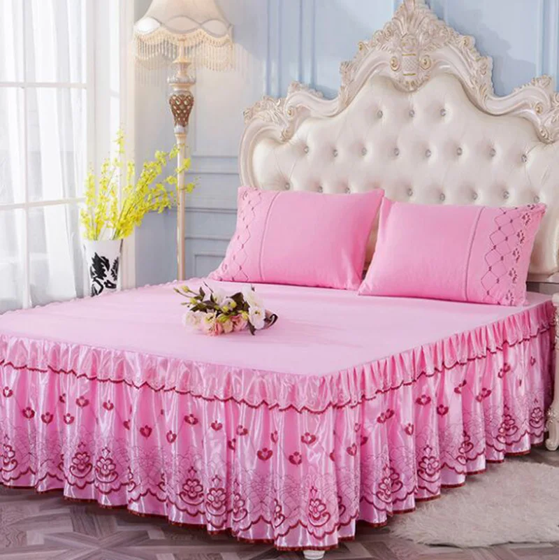 Кружевная юбка для кровати 3-х предметный комплект постельных принадлежностей принцесс, простыни для девочек, покрывало на кровать размера Кинг/Квин.