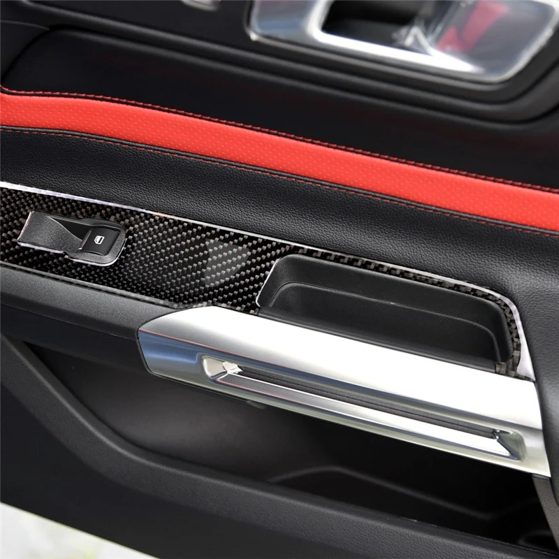 

Carbon Fiber Car Window Control Switch Panel Decor Frame Cover For Ford Mustang 2015-2017 Car Styling Sticker