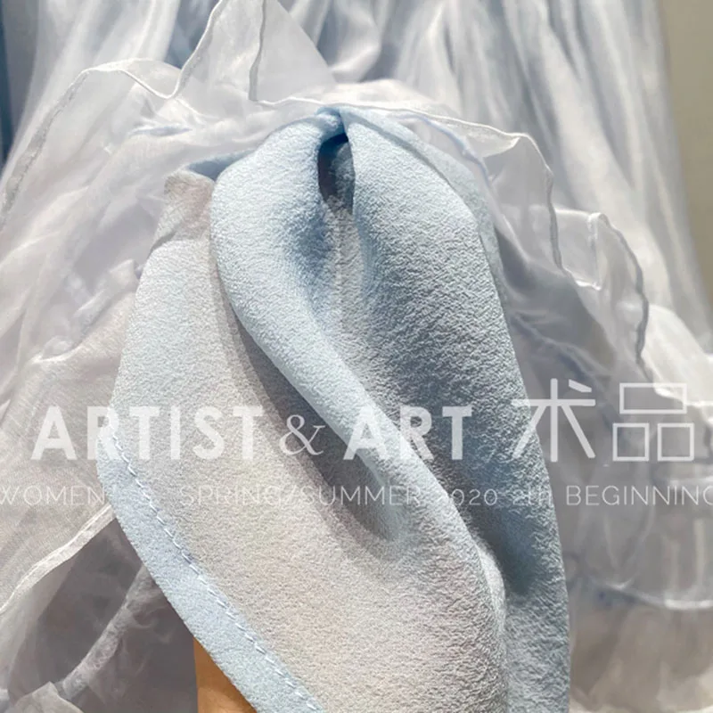 

Svoryxiu Runway High-End Custom Summer Blue Silk Organza Dress Women's Diamond Necklace Cascading Ruffle Mini Dresses