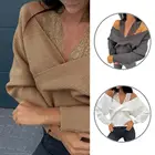 Мягкий стильный свитер с длинным рукавом и V-образным вырезом, пуловер, приятный для кожи свитер, пуловер с длинным рукавом для дома