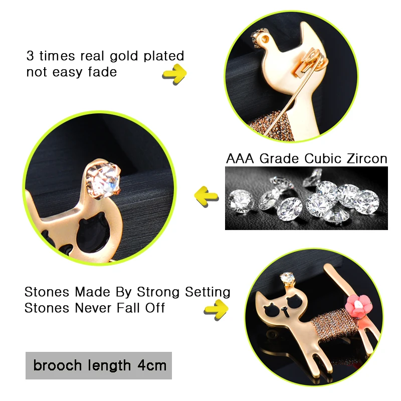 

LEEKER Lovely Cute Cat Brooch With Small Pink Blue Flower Pin For Women Retro Jewelry 150 K2
