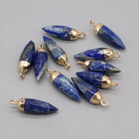 wholesale10pcsnew natural semstone lapis lazuli rhombus gold plated pendant makingdiy high quality necklace fashion jewelry gift