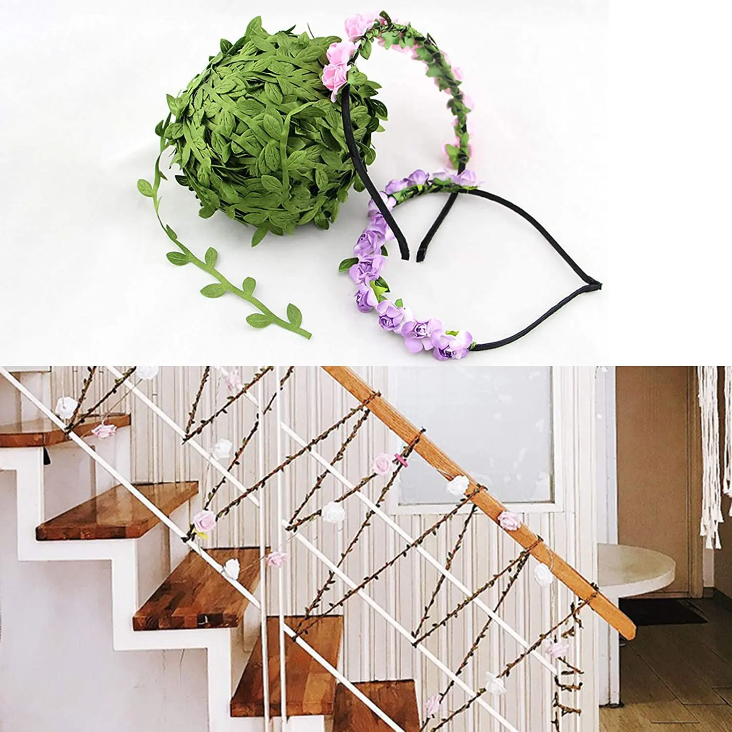 

METABLE DIY Wreath Headgear Eucalyptus Green Leaf Ribbon Headband Wedding Holiday Party Garden Home Decoration