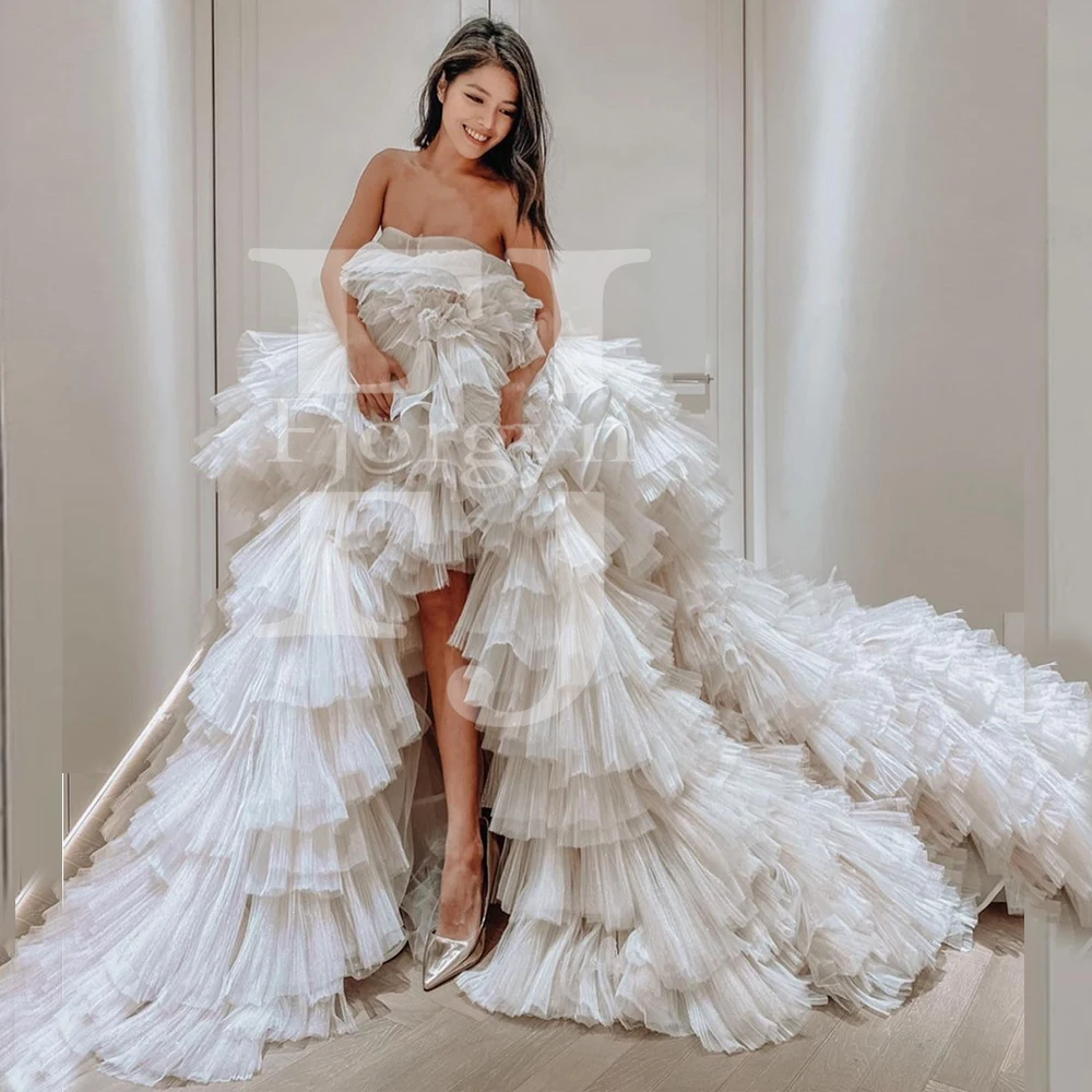 

Sexy Fashion Strapless Evening Gowns Tiered Ruffles Tulle Party Dress Women Dresses Evening Party 2021 Gown for Ladies