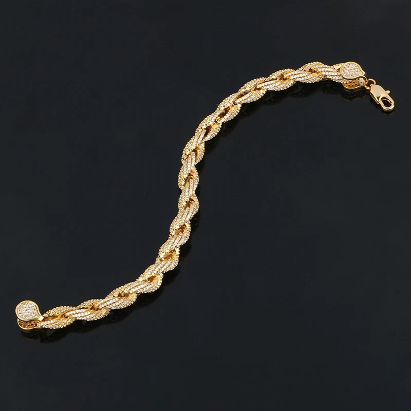 Веревочный браслет в стиле хип хоп 8 мм золотистый цепочка хиппи Рок Стразы для