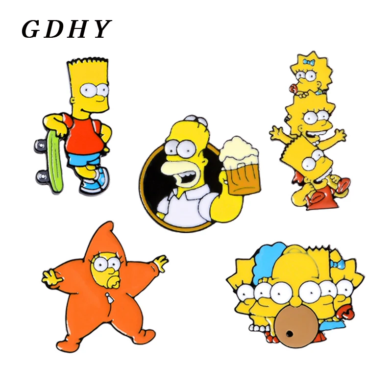 Эмалированная брошь GDHY в виде персонажей мультфильмов символом Лизы Гомера Джея