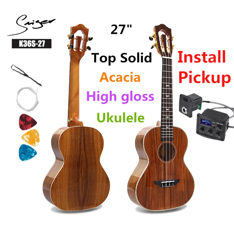 Укулеле 27 дюймов Твердая Акация мини Electri Tenor акустические гитары 4 струны Ukelele