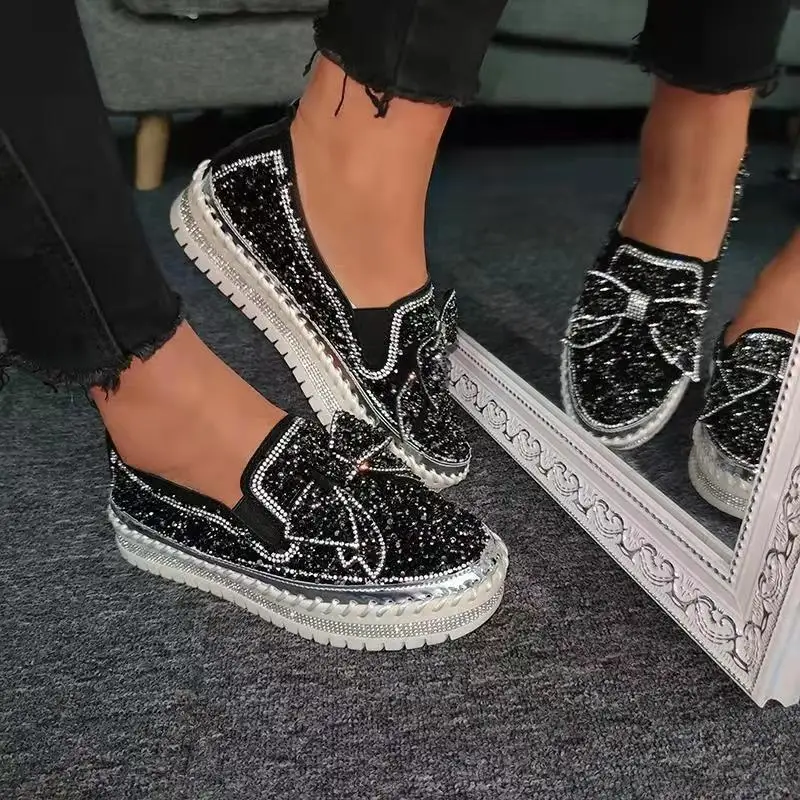 Autumn Fashion Man-made Diamond Sequin Flat Shoes sneakers women New Casual Ladies Single Shoes Dropshipping Fulfillment