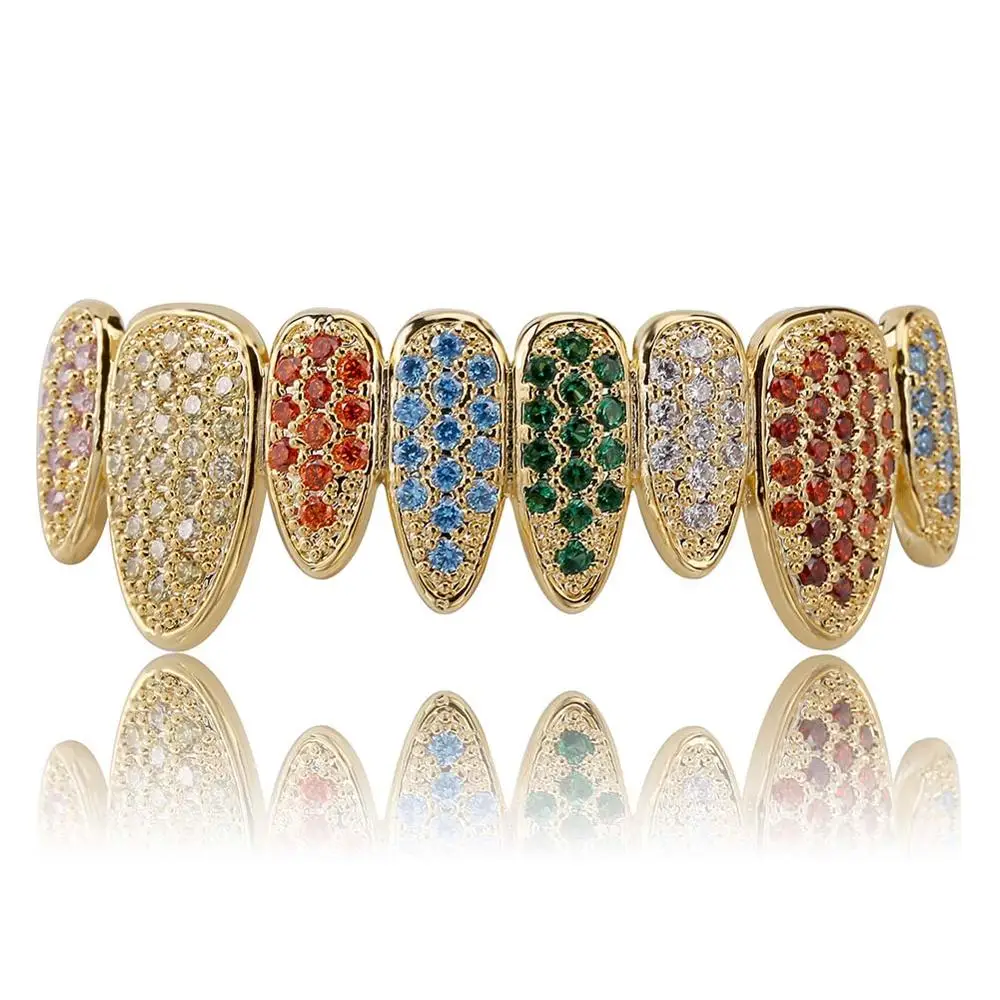 Хип-хоп грильз со льдом яркие кубические грили с микро закрепкой 8/8 верхние и