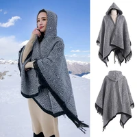 aztec hooded poncho with tassels womens knitted coat open stitch sweaters ponchos new 150cm130cm dropshipping