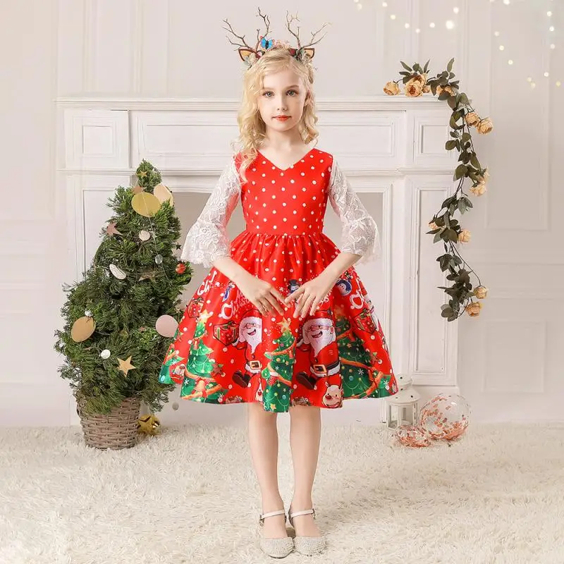 

Christmas Party Dress for Girls New Year Lace Print Princess Dress Children's Multiple Styles Theme Party Opening Ceremony Dress