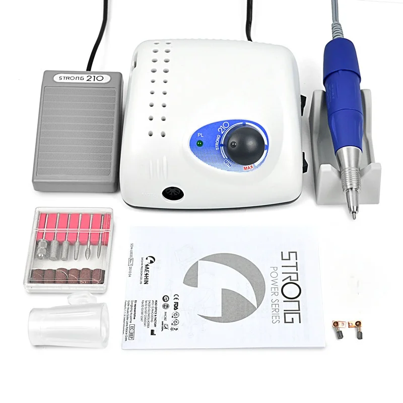 

2021 New Arrival STRONG 210 PRO 105 105L Handpiece 65W 35000 rpm Nail Drills Manicure Machine Pedicure Electric File Bits
