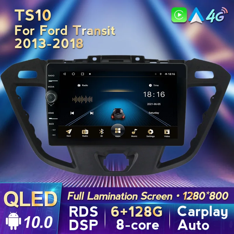 

Автомобильный радиоприемник MLOVELIN QLED, GPS-навигация подходит для Ford Transit Tourneo Custom 2012-2021, совместим с управлением рулевым колесом
